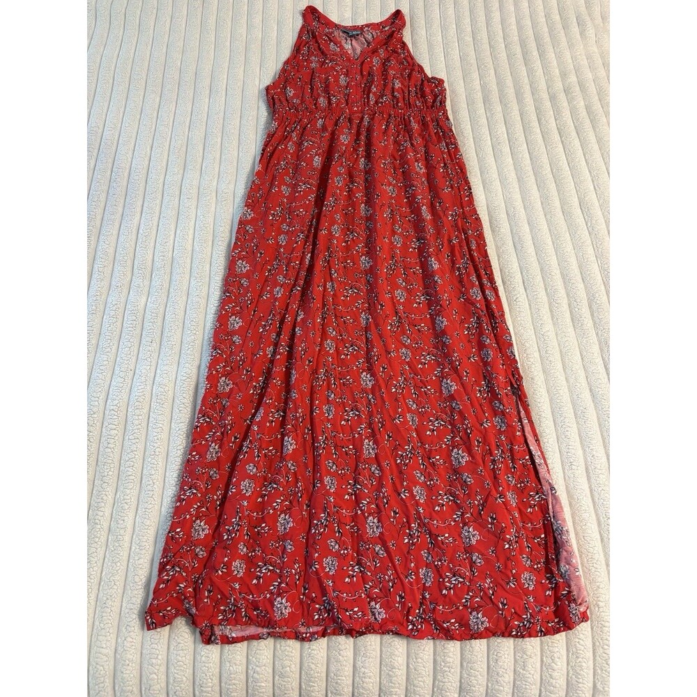 Fleur Bleue Sleeveless Maxi Dress Side Slits Womens 6 Red Floral Vacation Fall